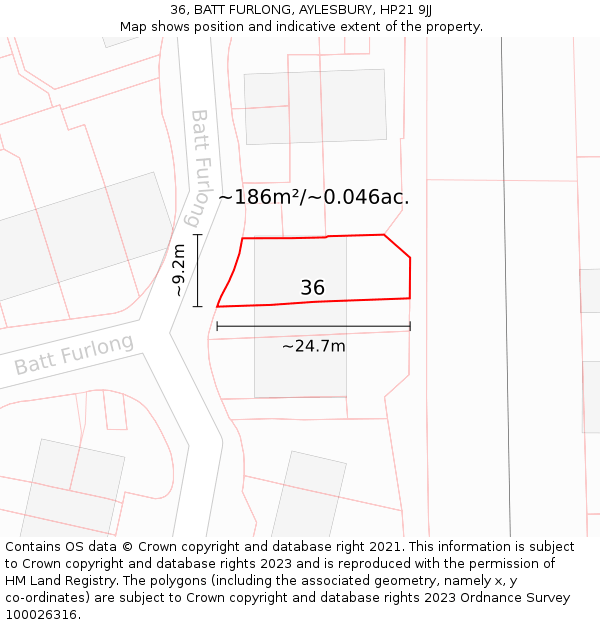 36, BATT FURLONG, AYLESBURY, HP21 9JJ: Plot and title map