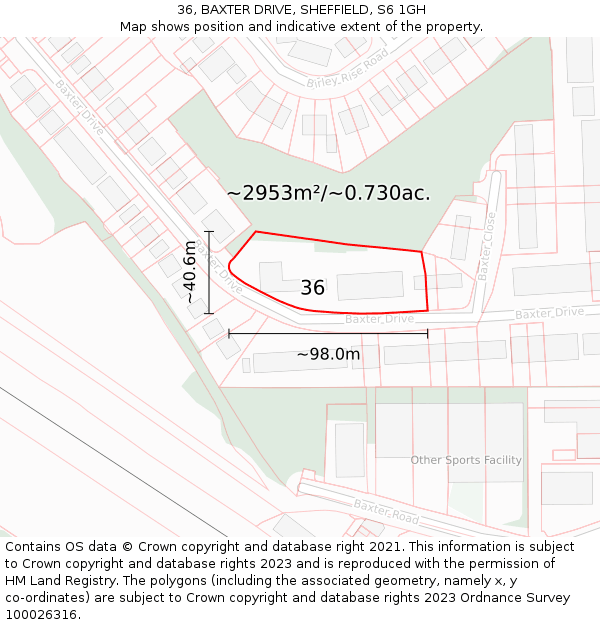 36, BAXTER DRIVE, SHEFFIELD, S6 1GH: Plot and title map