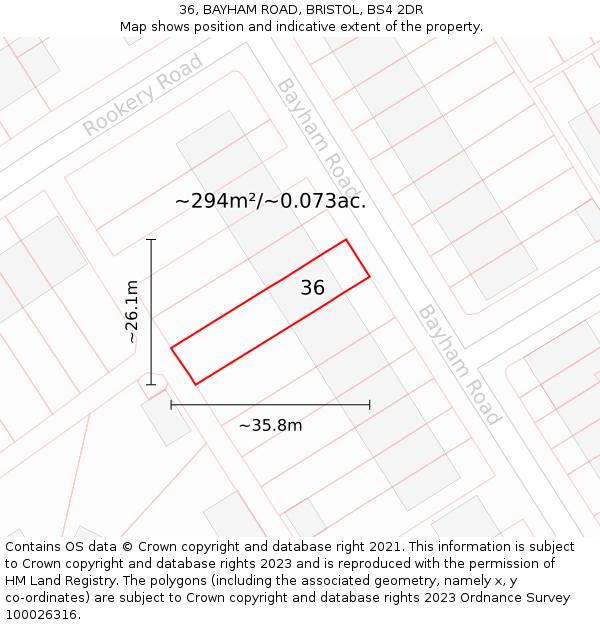 36, BAYHAM ROAD, BRISTOL, BS4 2DR: Plot and title map