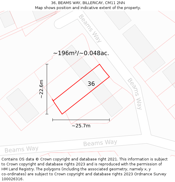 36, BEAMS WAY, BILLERICAY, CM11 2NN: Plot and title map
