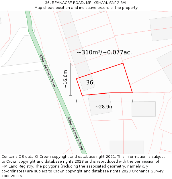 36, BEANACRE ROAD, MELKSHAM, SN12 8AL: Plot and title map