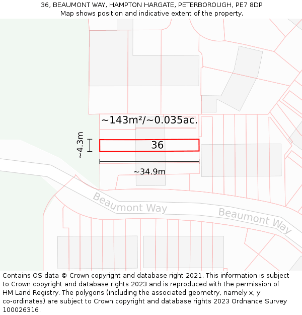 36, BEAUMONT WAY, HAMPTON HARGATE, PETERBOROUGH, PE7 8DP: Plot and title map