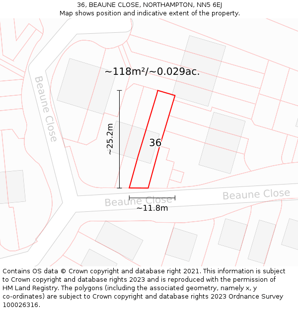 36, BEAUNE CLOSE, NORTHAMPTON, NN5 6EJ: Plot and title map