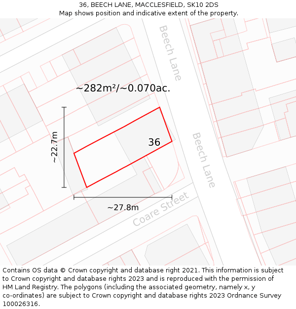 36, BEECH LANE, MACCLESFIELD, SK10 2DS: Plot and title map