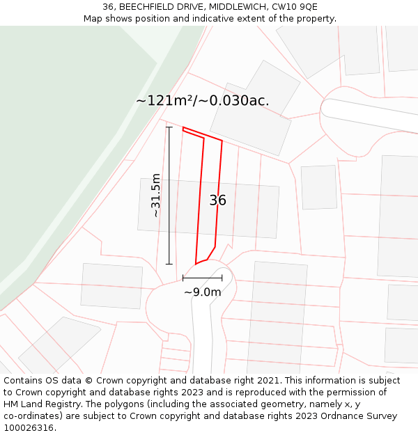 36, BEECHFIELD DRIVE, MIDDLEWICH, CW10 9QE: Plot and title map