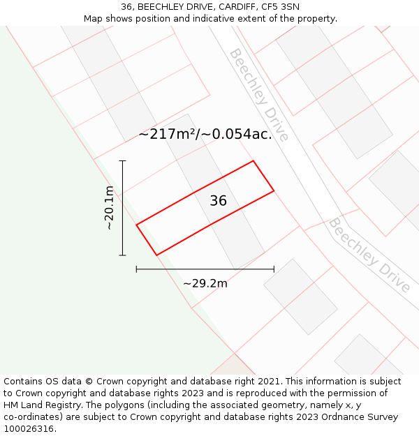 36, BEECHLEY DRIVE, CARDIFF, CF5 3SN: Plot and title map