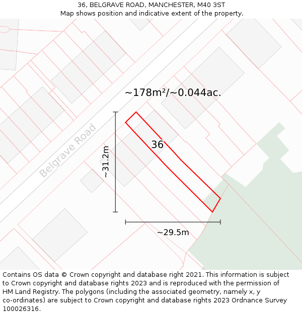 36, BELGRAVE ROAD, MANCHESTER, M40 3ST: Plot and title map