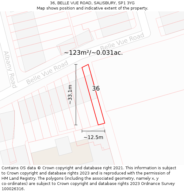 36, BELLE VUE ROAD, SALISBURY, SP1 3YG: Plot and title map