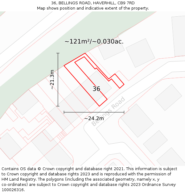 36, BELLINGS ROAD, HAVERHILL, CB9 7RD: Plot and title map