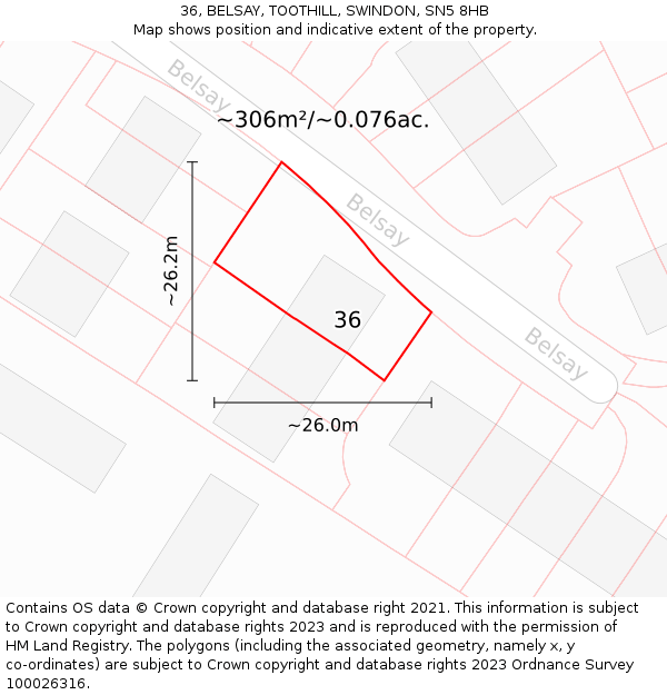 36, BELSAY, TOOTHILL, SWINDON, SN5 8HB: Plot and title map