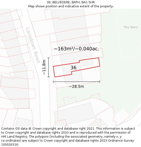 36, BELVEDERE, BATH, BA1 5HR: Plot and title map