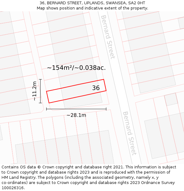 36, BERNARD STREET, UPLANDS, SWANSEA, SA2 0HT: Plot and title map