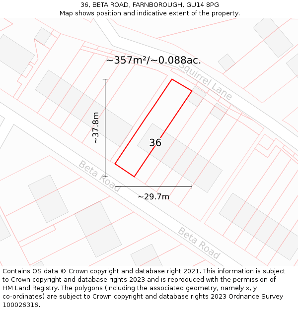 36, BETA ROAD, FARNBOROUGH, GU14 8PG: Plot and title map