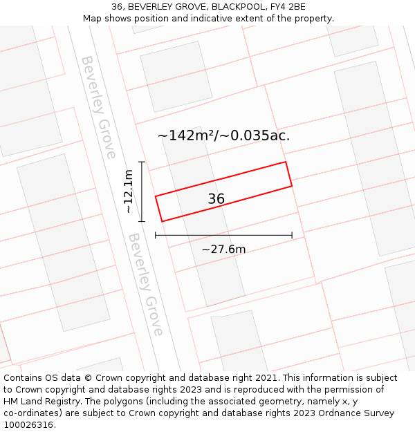 36, BEVERLEY GROVE, BLACKPOOL, FY4 2BE: Plot and title map