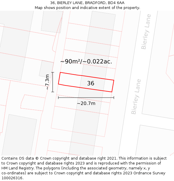 36, BIERLEY LANE, BRADFORD, BD4 6AA: Plot and title map