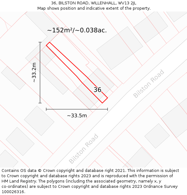 36, BILSTON ROAD, WILLENHALL, WV13 2JL: Plot and title map