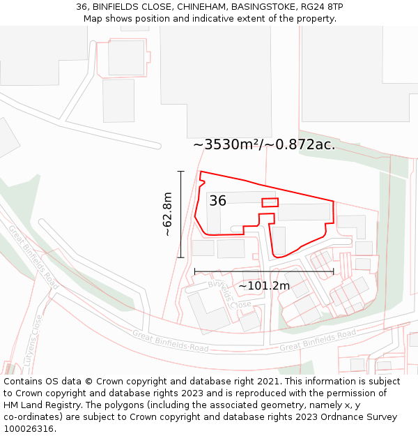 36, BINFIELDS CLOSE, CHINEHAM, BASINGSTOKE, RG24 8TP: Plot and title map
