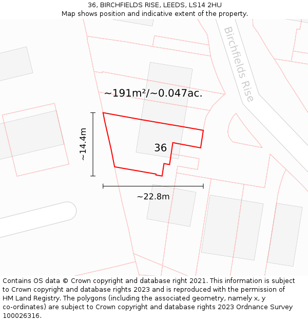 36, BIRCHFIELDS RISE, LEEDS, LS14 2HU: Plot and title map
