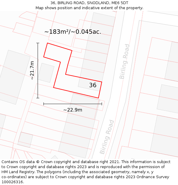 36, BIRLING ROAD, SNODLAND, ME6 5DT: Plot and title map