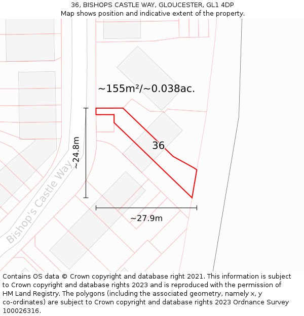36, BISHOPS CASTLE WAY, GLOUCESTER, GL1 4DP: Plot and title map