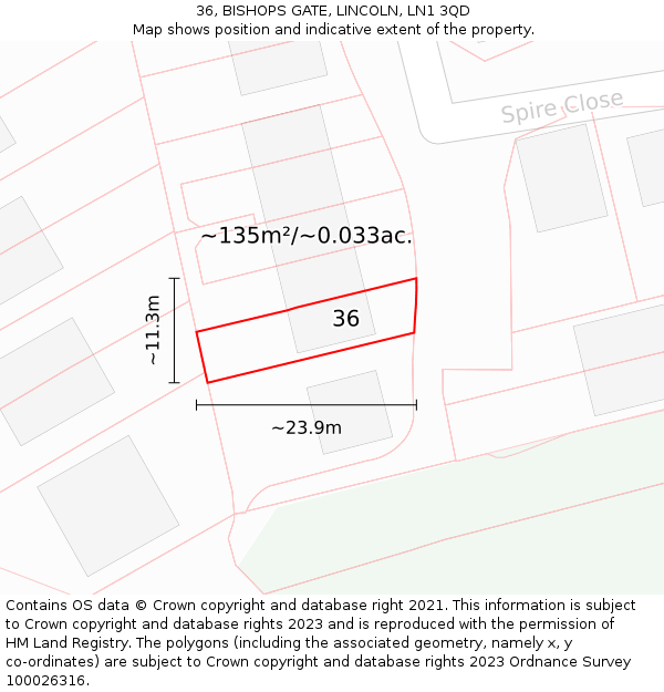 36, BISHOPS GATE, LINCOLN, LN1 3QD: Plot and title map