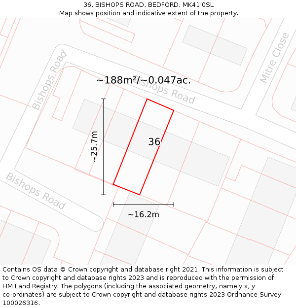 36, BISHOPS ROAD, BEDFORD, MK41 0SL: Plot and title map