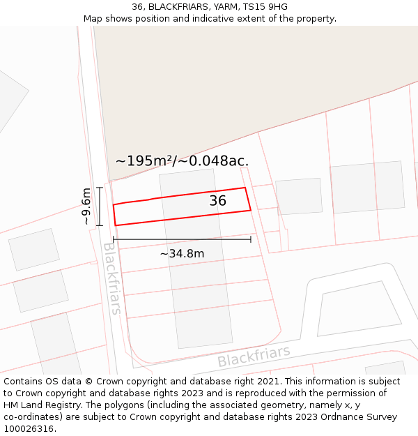 36, BLACKFRIARS, YARM, TS15 9HG: Plot and title map