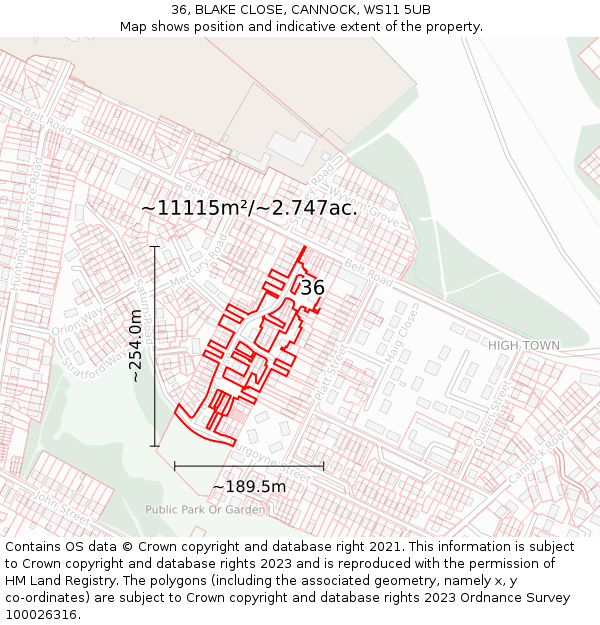 36, BLAKE CLOSE, CANNOCK, WS11 5UB: Plot and title map