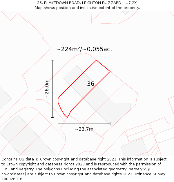 36, BLAKEDOWN ROAD, LEIGHTON BUZZARD, LU7 2XJ: Plot and title map