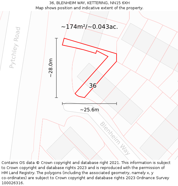 36, BLENHEIM WAY, KETTERING, NN15 6XH: Plot and title map