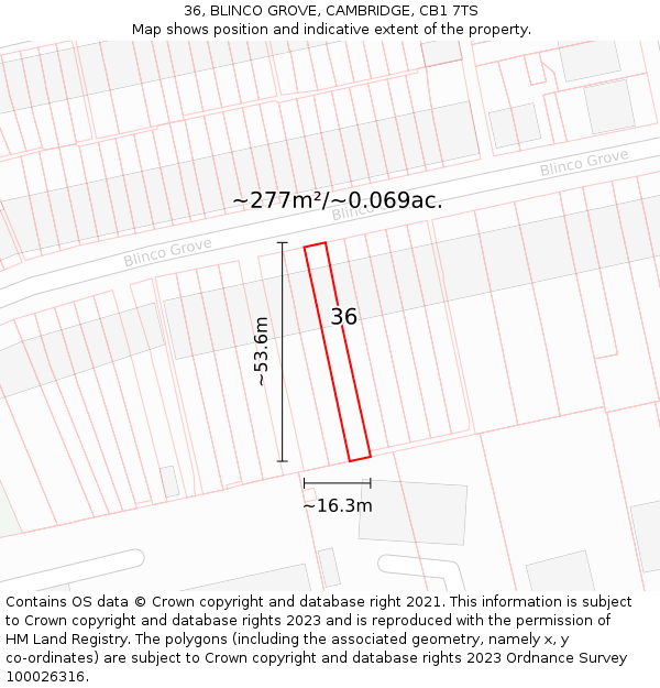36, BLINCO GROVE, CAMBRIDGE, CB1 7TS: Plot and title map