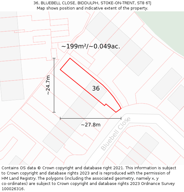 36, BLUEBELL CLOSE, BIDDULPH, STOKE-ON-TRENT, ST8 6TJ: Plot and title map