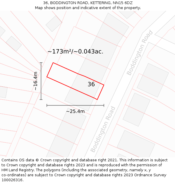 36, BODDINGTON ROAD, KETTERING, NN15 6DZ: Plot and title map