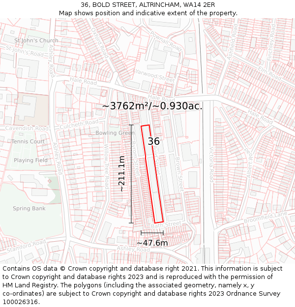 36, BOLD STREET, ALTRINCHAM, WA14 2ER: Plot and title map