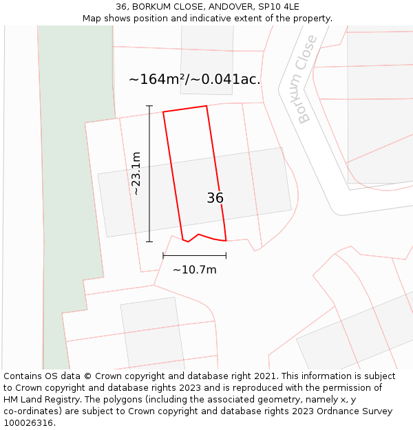 36, BORKUM CLOSE, ANDOVER, SP10 4LE: Plot and title map