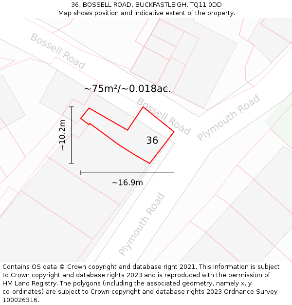 36, BOSSELL ROAD, BUCKFASTLEIGH, TQ11 0DD: Plot and title map