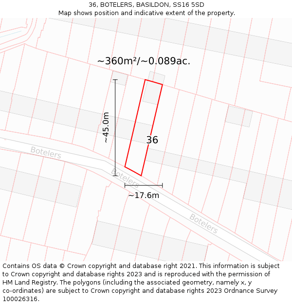 36, BOTELERS, BASILDON, SS16 5SD: Plot and title map