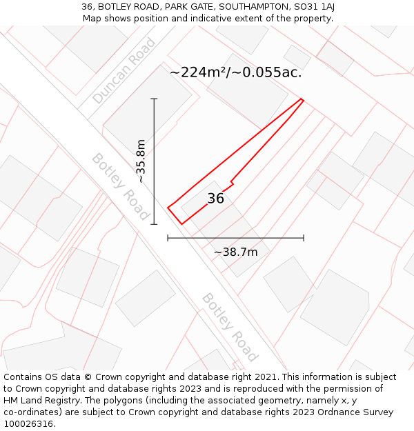 36, BOTLEY ROAD, PARK GATE, SOUTHAMPTON, SO31 1AJ: Plot and title map