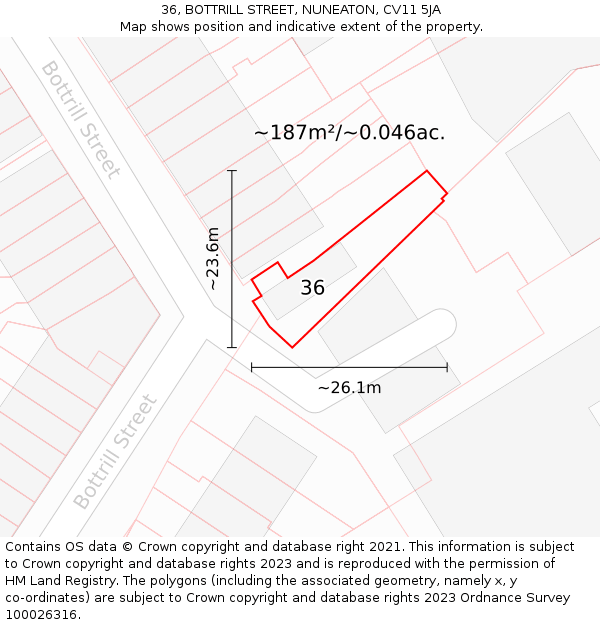 36, BOTTRILL STREET, NUNEATON, CV11 5JA: Plot and title map