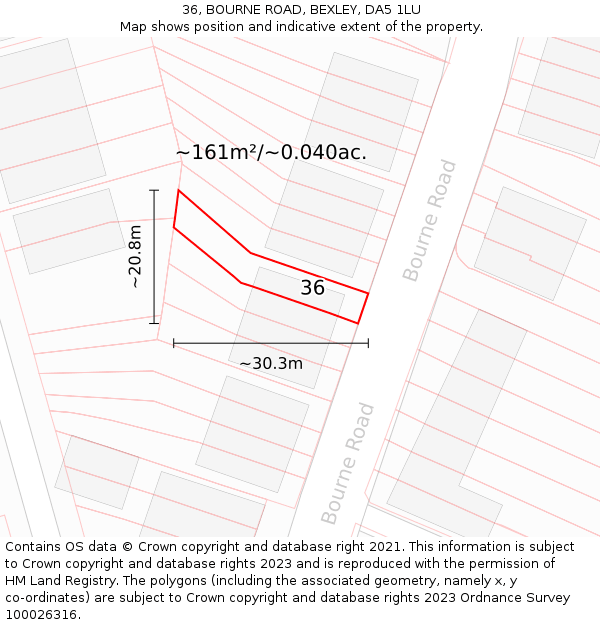 36, BOURNE ROAD, BEXLEY, DA5 1LU: Plot and title map