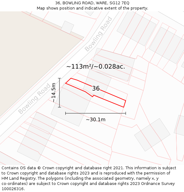 36, BOWLING ROAD, WARE, SG12 7EQ: Plot and title map