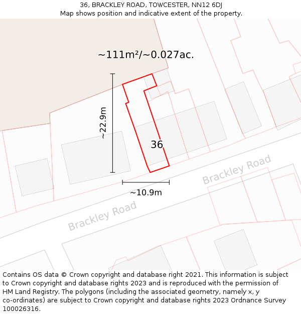 36, BRACKLEY ROAD, TOWCESTER, NN12 6DJ: Plot and title map