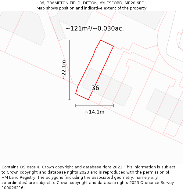 36, BRAMPTON FIELD, DITTON, AYLESFORD, ME20 6ED: Plot and title map