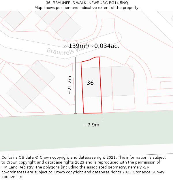 36, BRAUNFELS WALK, NEWBURY, RG14 5NQ: Plot and title map