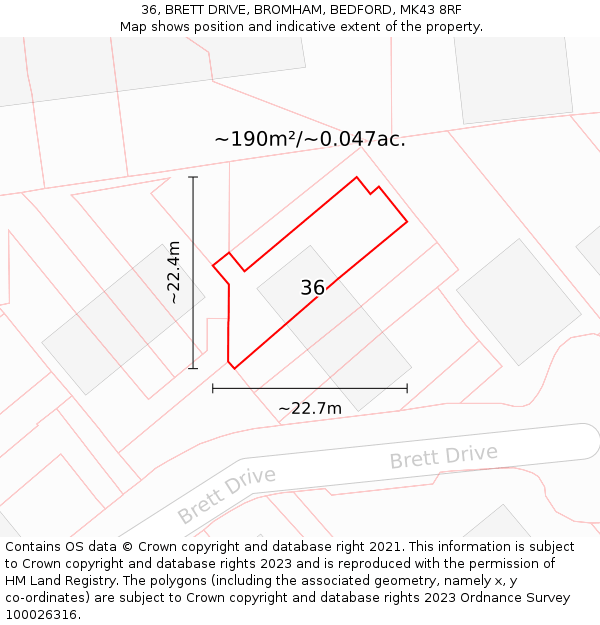 36, BRETT DRIVE, BROMHAM, BEDFORD, MK43 8RF: Plot and title map