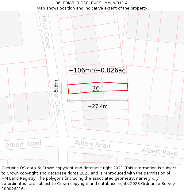 36, BRIAR CLOSE, EVESHAM, WR11 4JJ: Plot and title map