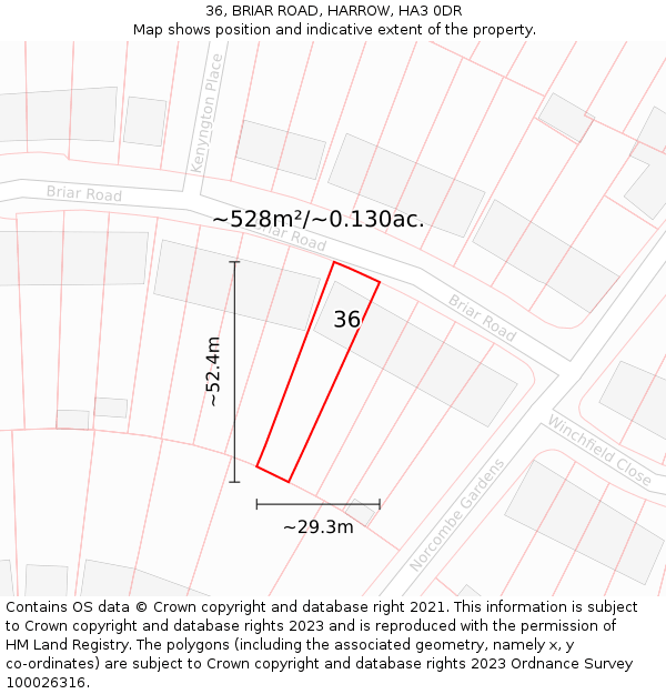 36, BRIAR ROAD, HARROW, HA3 0DR: Plot and title map