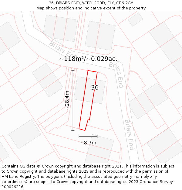 36, BRIARS END, WITCHFORD, ELY, CB6 2GA: Plot and title map