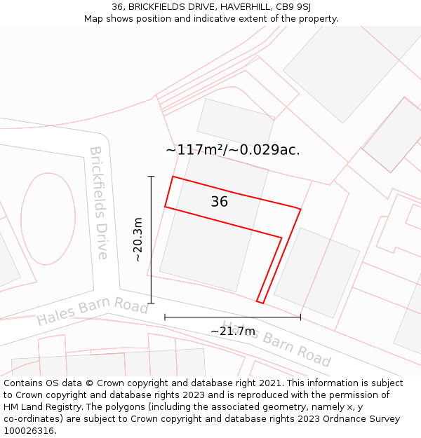 36, BRICKFIELDS DRIVE, HAVERHILL, CB9 9SJ: Plot and title map