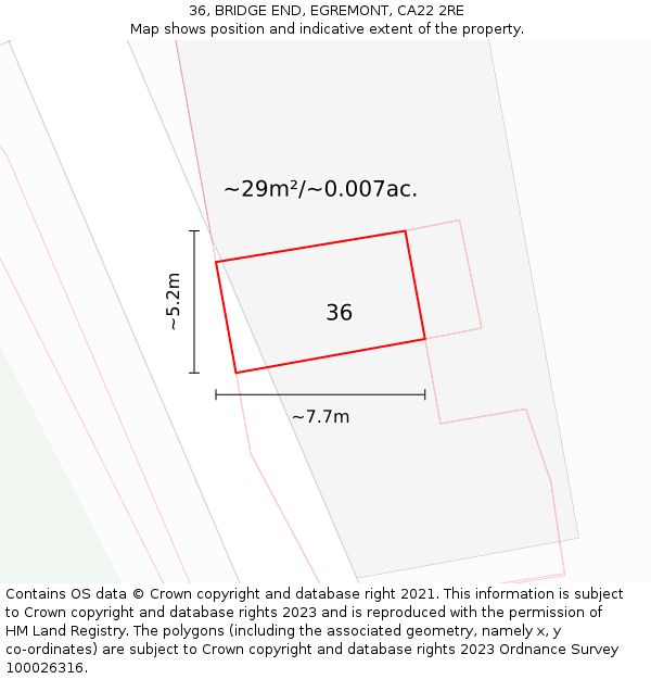 36, BRIDGE END, EGREMONT, CA22 2RE: Plot and title map